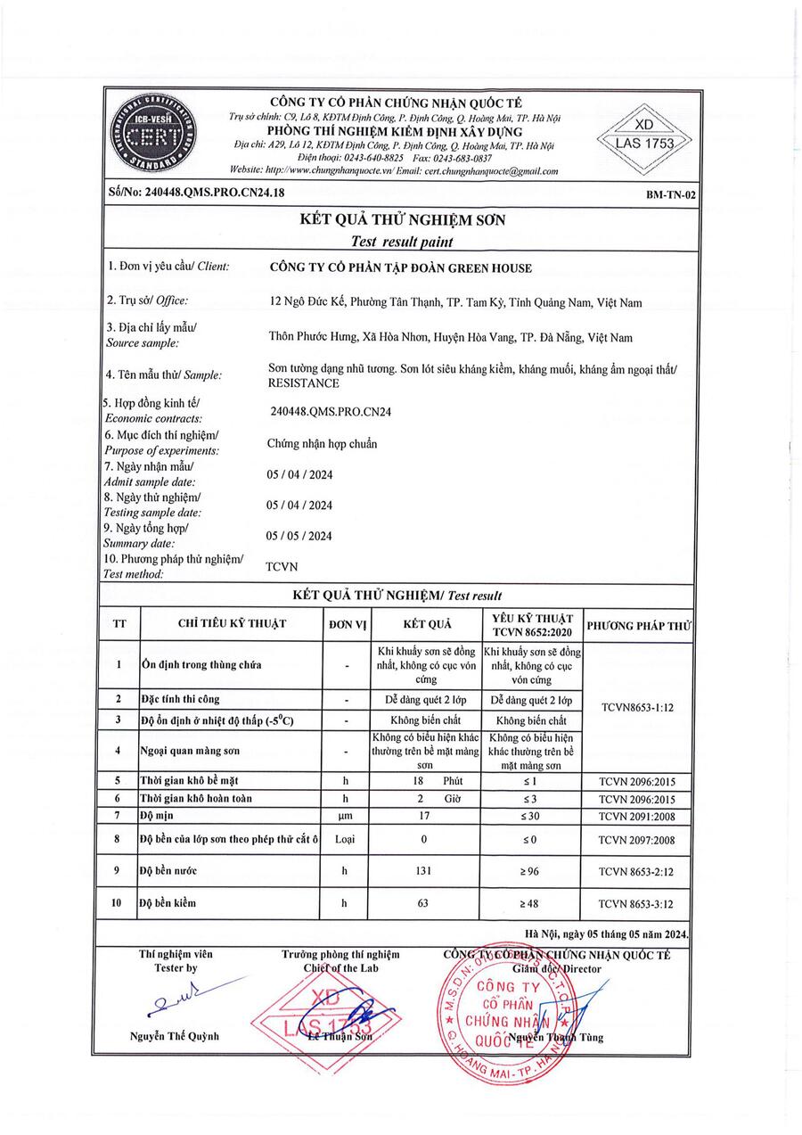 đề thí nghiệm sơn greenhouse